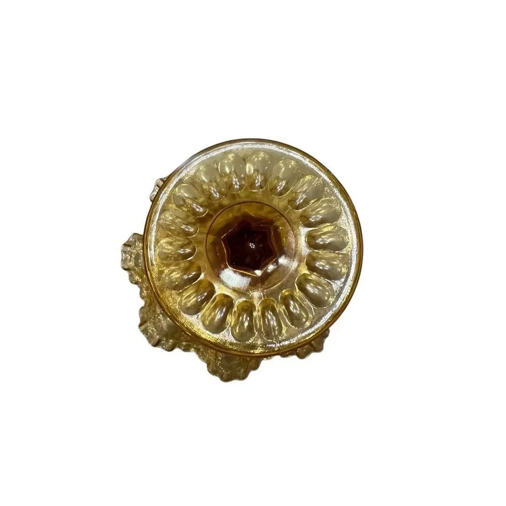 Vintage Fenton Hobnail Ruffled Edge Compote Art Glass Honey Amber Size 7